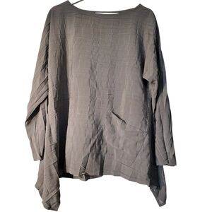 Elegant Babette Gray Green Oversized Artsy Crinkled Tunic Top M EUC